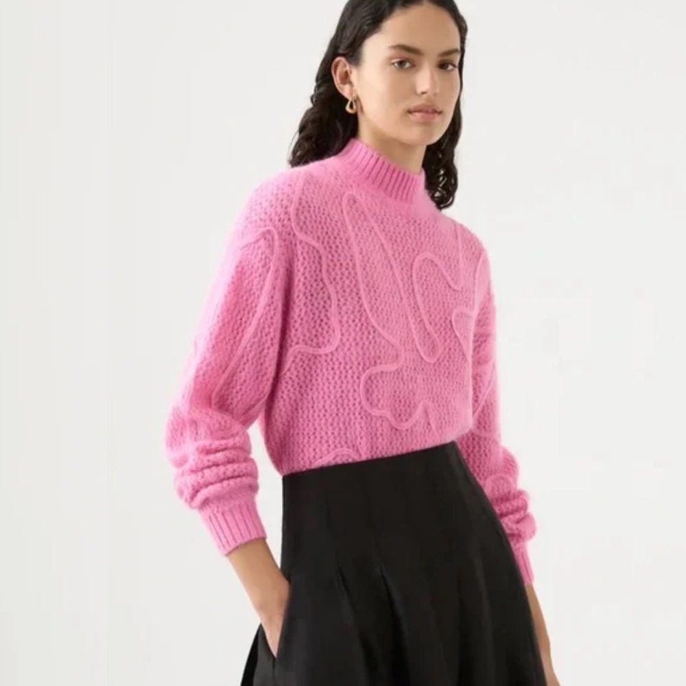 Aje Sweater Pink Mock Neck Cable Knit Abstract Sweater‎ Alpaca Blend Size XL